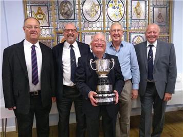 Ray, David, Keith, Rick and Rob collecting the Manfield Cup at the BN annual luncheon 13 Oct 2019 - Manfield Cup Presented to the Club
